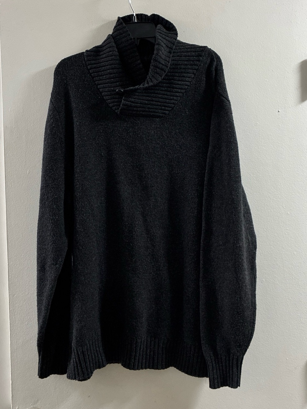 Vtg Eddie Bauer Men's Black Mock Neck Knit Ribbed Fisherman Sweater